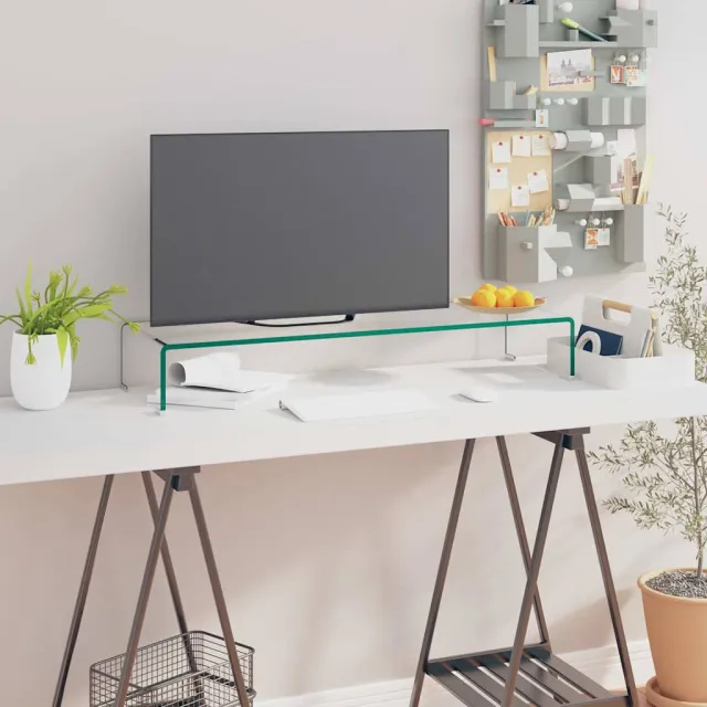 vidaXL Tv-meubel/monitorverhoger transparant 90x30x13 cm glas Transparent