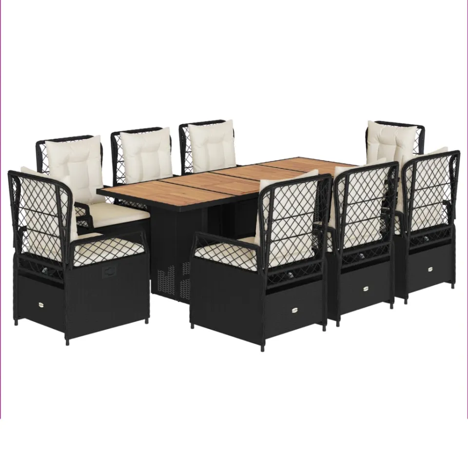 vidaXL 9-delige Tuinset poly rattan zwart, foto 3