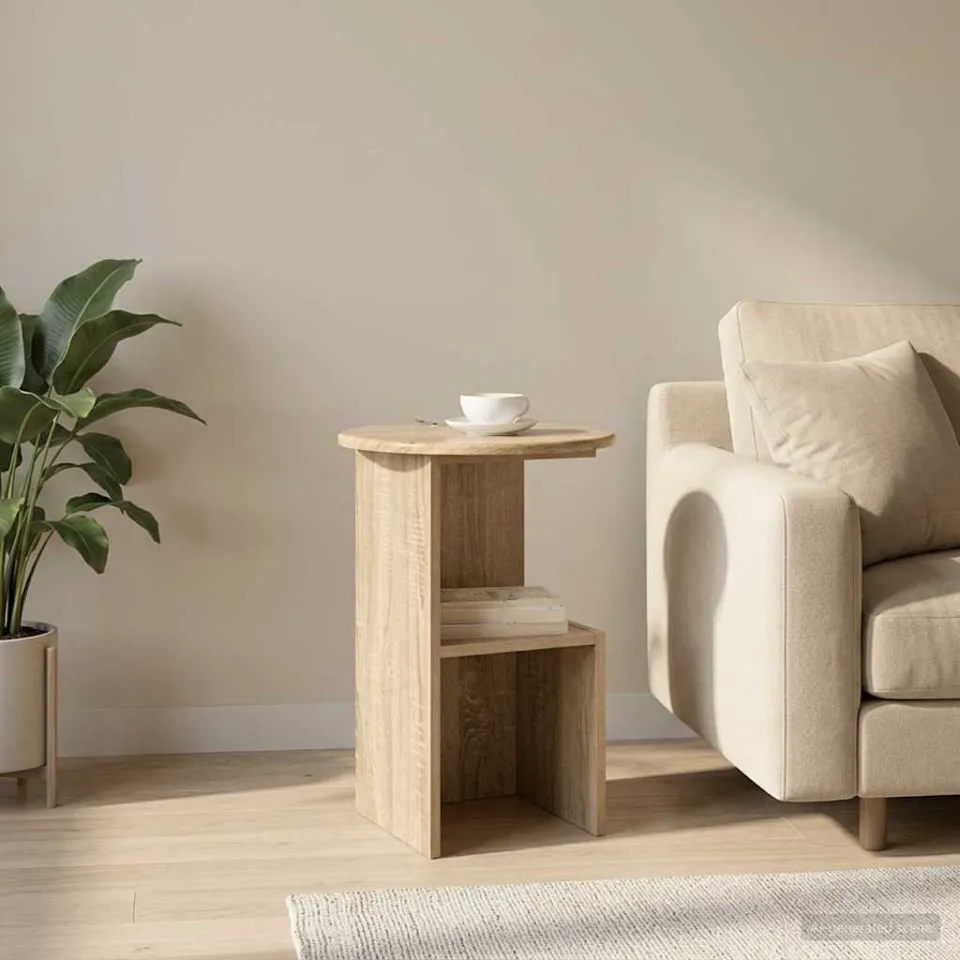 vidaXL Bijzettafel Sonoma Eiken Ø 39,5 x 55 cm Bewerkt hout, foto 3