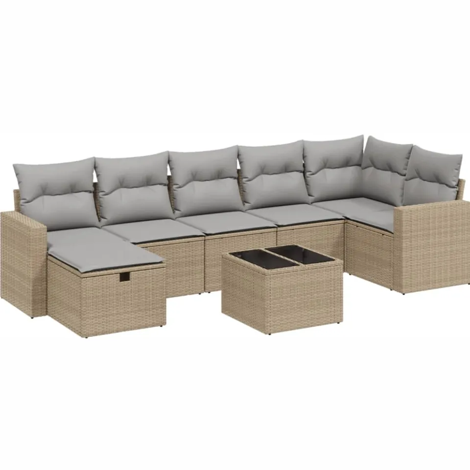 vidaXL 8-delige Loungeset met kussens poly rattan gemengd beige