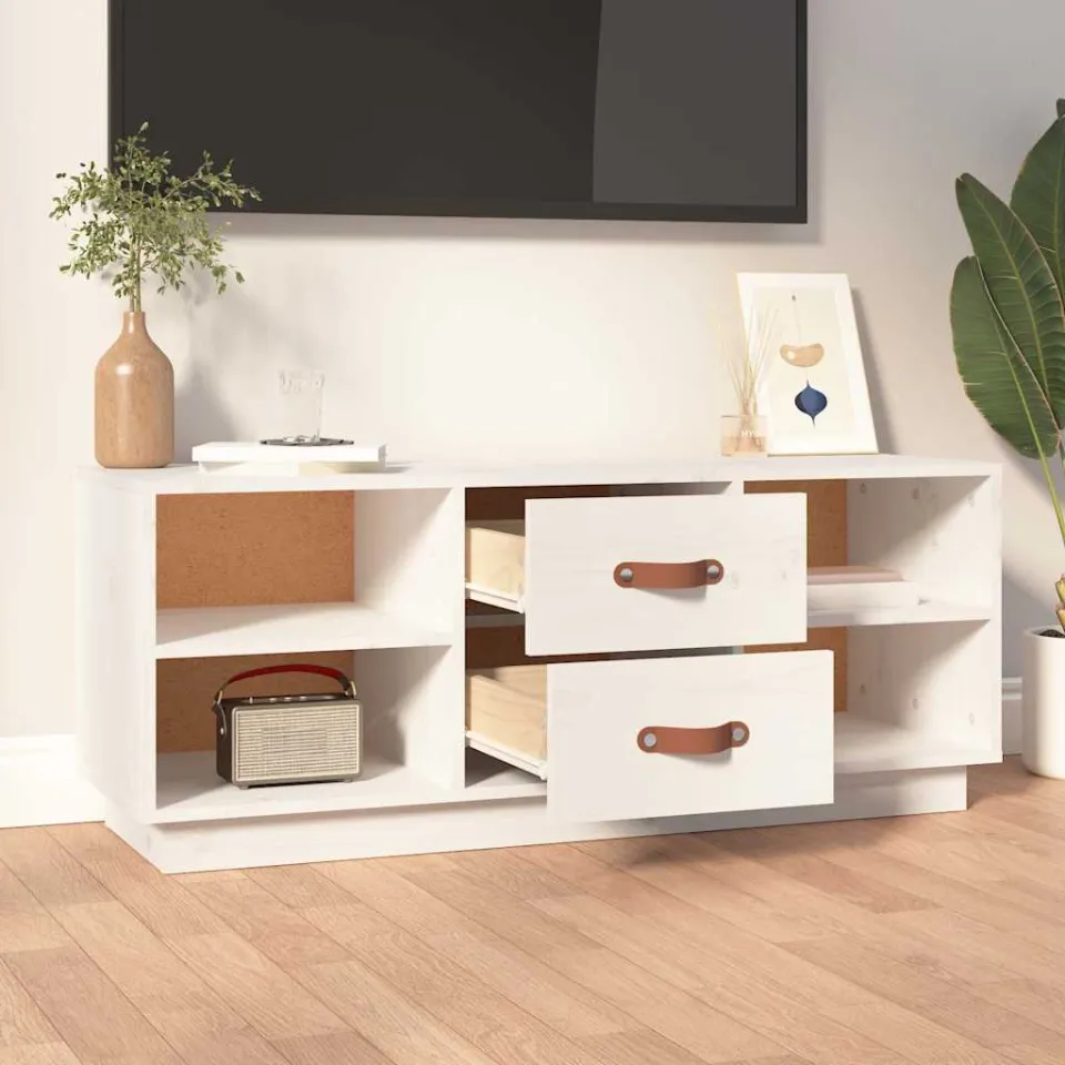 vidaXL Tv-meubel 100x34x40 cm massief grenenhout wit, foto 3