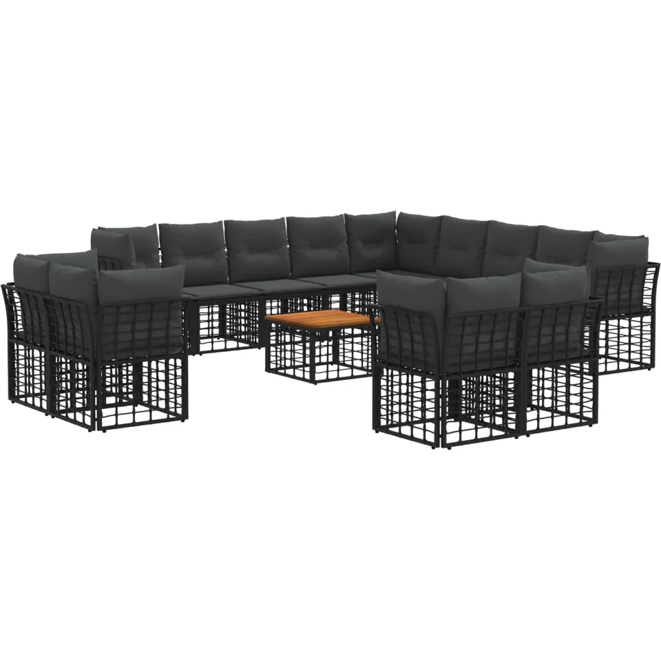 vidaXL Buiten bankenset 14 st 13-zits Zwart en Donkergrijs Polyester