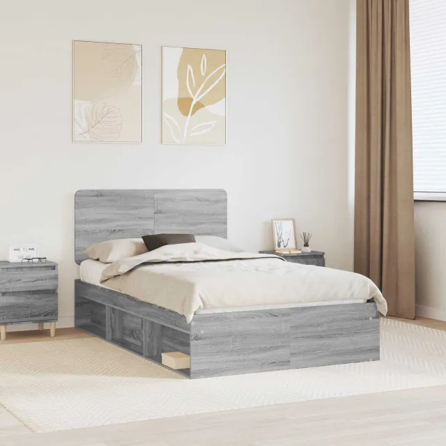 vidaXL Bedframe Grijs Sonoma 120 x 200 cm Massief grenenhout