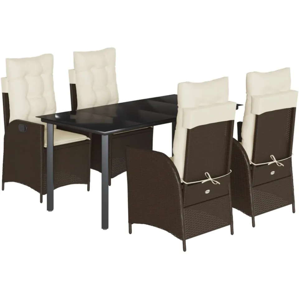 vidaXL 5-delige Tuinset met kussens poly rattan bruin, foto 3