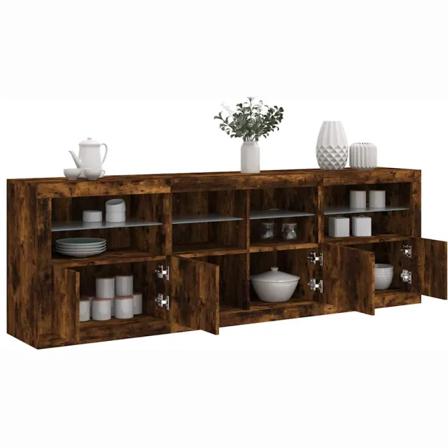 vidaXL Dressoir met LED-verlichting 202x37x67 cm gerookt eikenkleurig Bruin