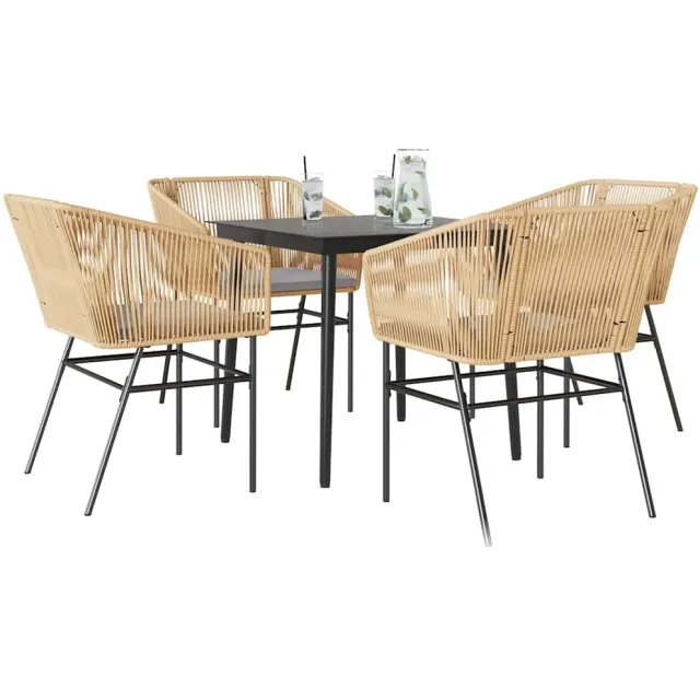 vidaXL 5-delige Tuinset met kussens poly rattan glas bruin, foto 2