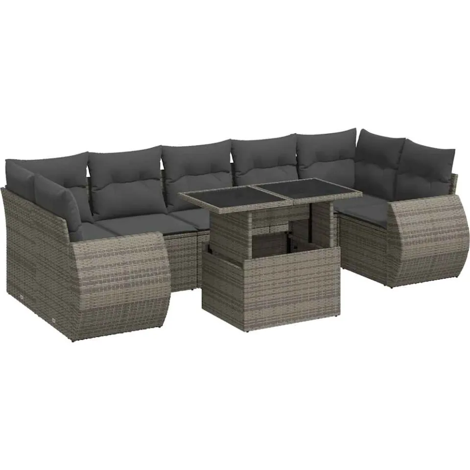 vidaXL 8-delige Loungeset met kussens poly rattan grijs, foto 3
