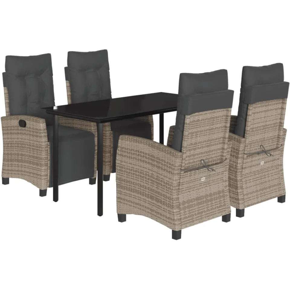 vidaXL 5-delige Tuinset met kussens poly rattan grijs, foto 3