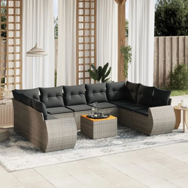 vidaXL 10-delige Loungeset met kussens poly rattan grijs, foto 2