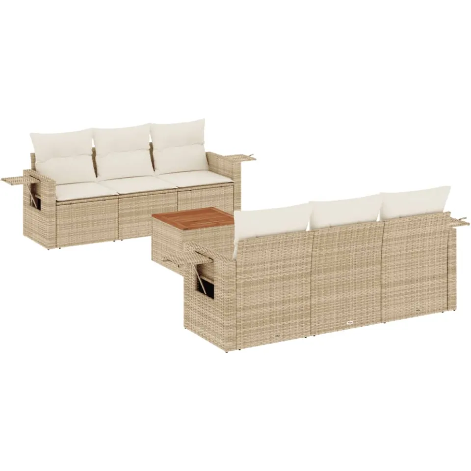vidaXL 7-delige Loungeset met kussens poly rattan beige, foto 3
