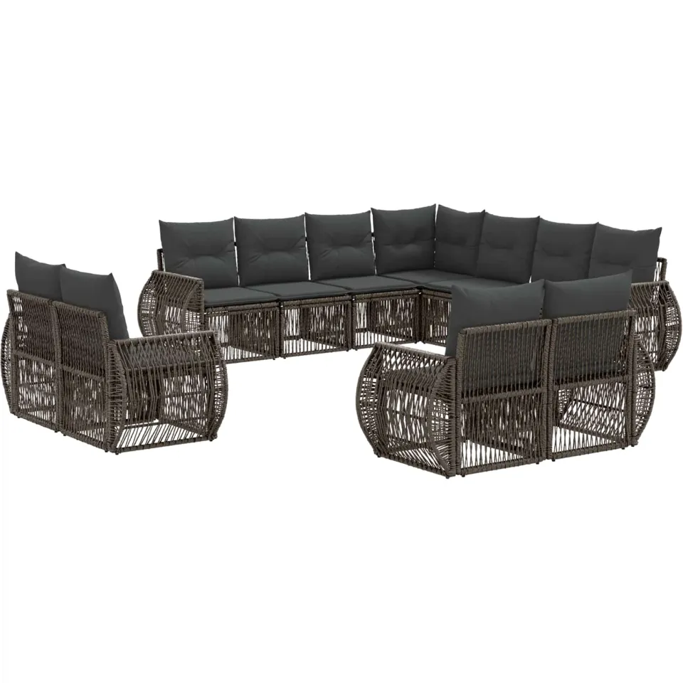 vidaXL Tuinbankenset 11 st 11-zits Grijs en Donkergrijs poly rattan, foto 3