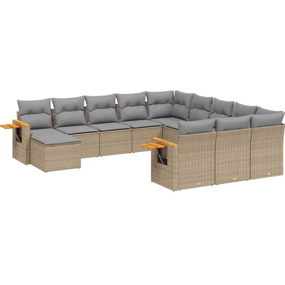 vidaXL 11-delige Tuinset met kussens poly rattan beige, foto 3