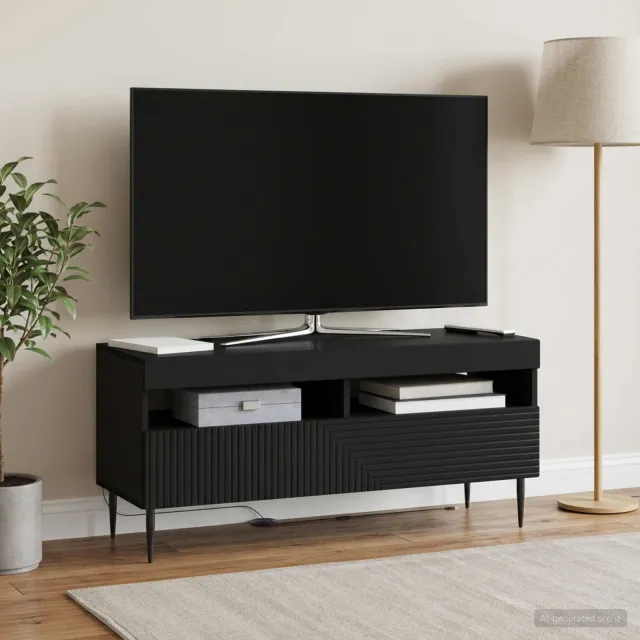 vidaXL LED tv-meubel HAARLEM 100 x 35 x 43 cm Zwart Bewerkt hout, foto 2