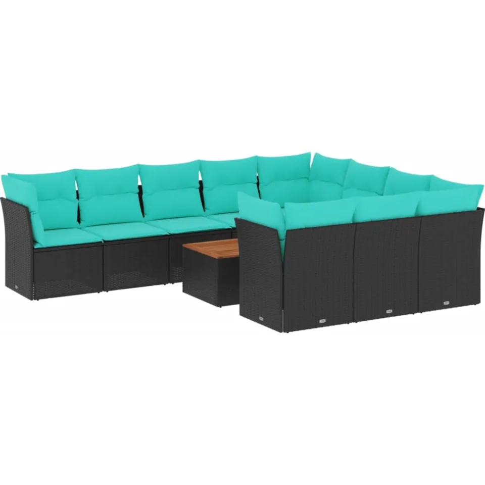 vidaXL 11-delige Loungeset met kussens poly rattan zwart, foto 3