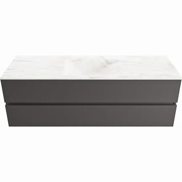 Mondiaz VICA-DLUX 150cm badmeubel onderkast Dark grey 2 lades. Inbouw wastafel CLOUD midden zonder kraangat, kleur Ostra.