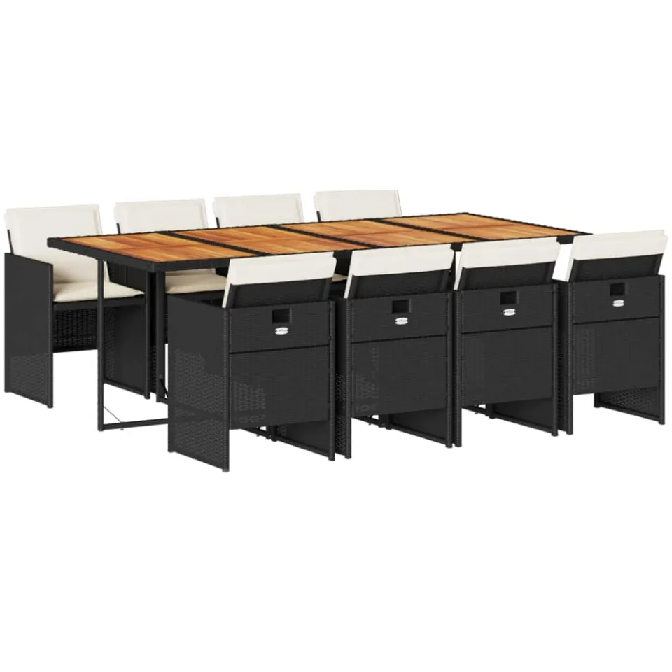 vidaXL 9-delige Tuinset poly rattan zwart