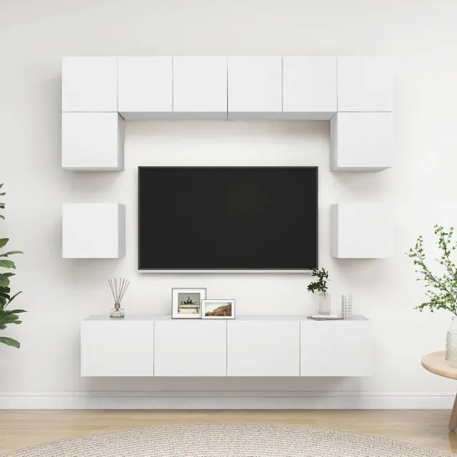 vidaXL 8-delige Tv-meubelset bewerkt hout wit, foto 2