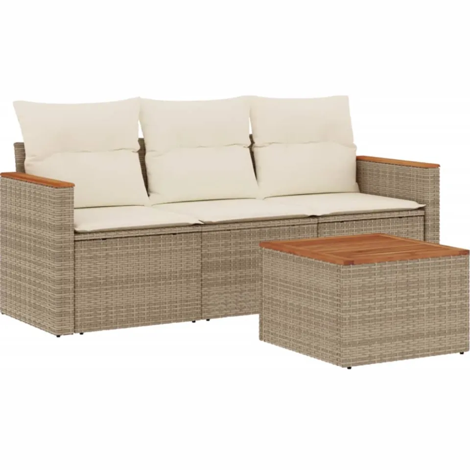 vidaXL 4-delige Loungeset met kussens poly rattan beige, foto 3