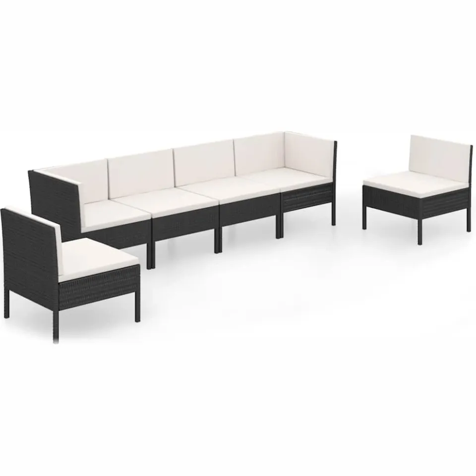 vidaXL 6-delige Loungeset met kussens poly rattan zwart
