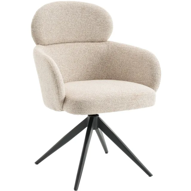 Woonexpress Draaibare Eetkamerstoel Twin - Boucle / Metaal - Beige / Zwar - 63x89x61 cm (BxHxD) - ARS - Kleur Shell Beige/Creme/Greige/Grijs