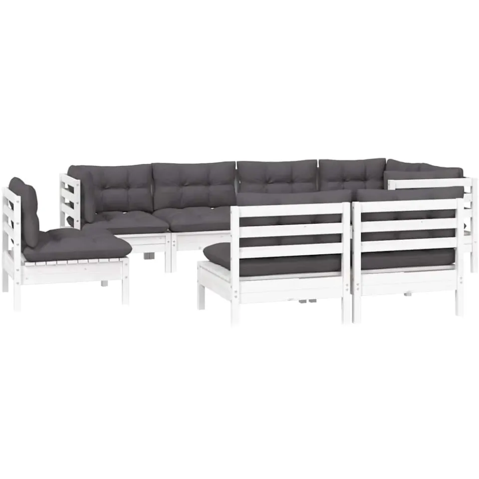 vidaXL 8-delige Loungeset met kussens massief grenenhout wit