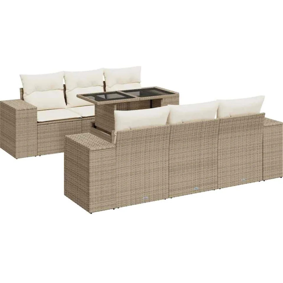 vidaXL 7-delige Loungeset met kussens poly rattan beige, foto 3