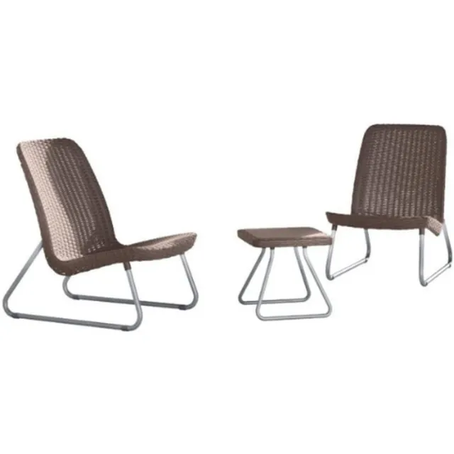 BOG Lounge Set Rio – Rotanlook Kunststof Tuinset – 2 Stoelen en Salontafel – Bruin – 77,5 x 76 x 54 cm – Weerbestendig en Onderhoudsvriendelijk