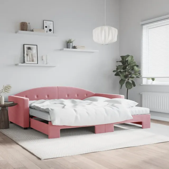vidaXL Slaapbank onderschuifbed en matrassen 100x200 cm fluweel roze
