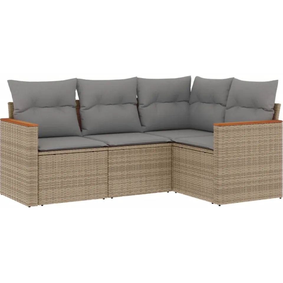 vidaXL 4-delige Loungeset met kussens poly rattan beige, foto 3