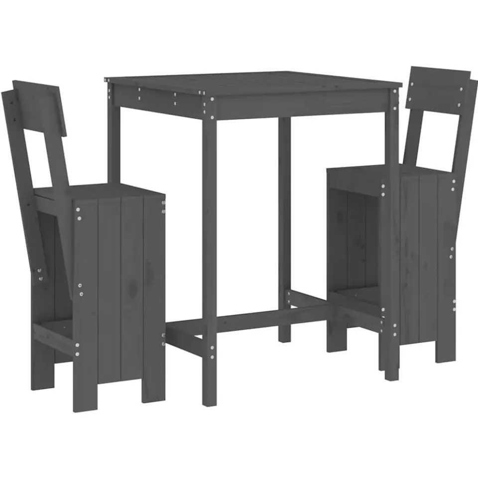 vidaXL 3-delige Tuinbarset massief grenenhout grijs, foto 3