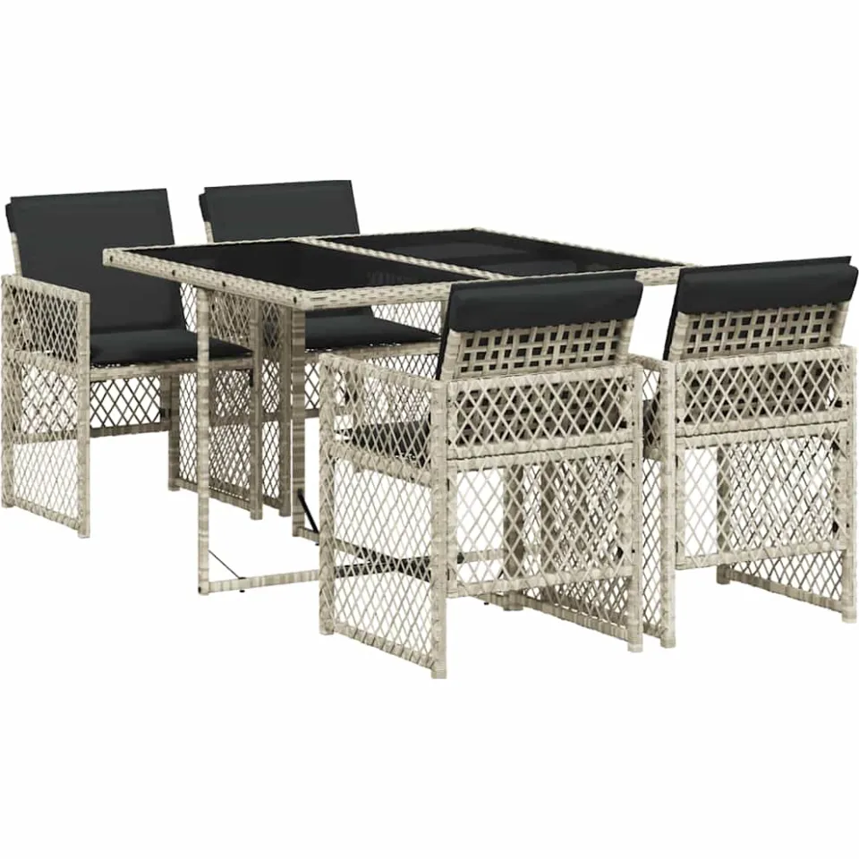 vidaXL 5-delige Tuinset met kussens poly rattan lichtgrijs grijs, foto 3