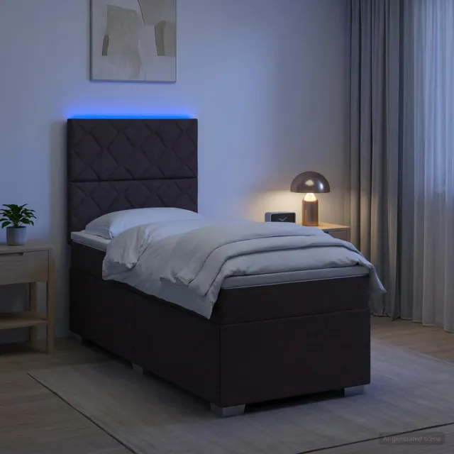 vidaXL LED Boxspring Bed met Matras Donkerbruin 100 x 200 cm Stof