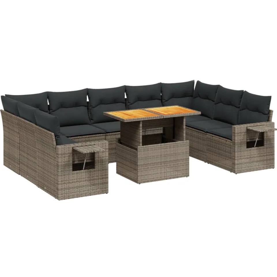 vidaXL 10-delige Loungeset met kussens poly rattan grijs, foto 3