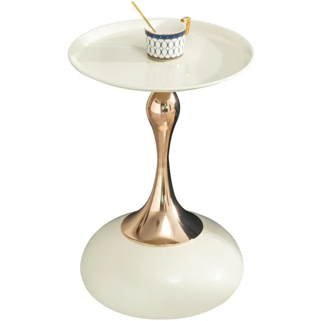 Merax Ronde Bijzettafel - Ø38 x 54 cm - Wit/Goud - Kleine Martini Tafel van Metaal - Voor Woonkamer - Slaapkamer - Balkon - Naast de Bank