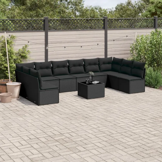 vidaXL 11-delige Loungeset met kussens poly rattan zwart, foto 2