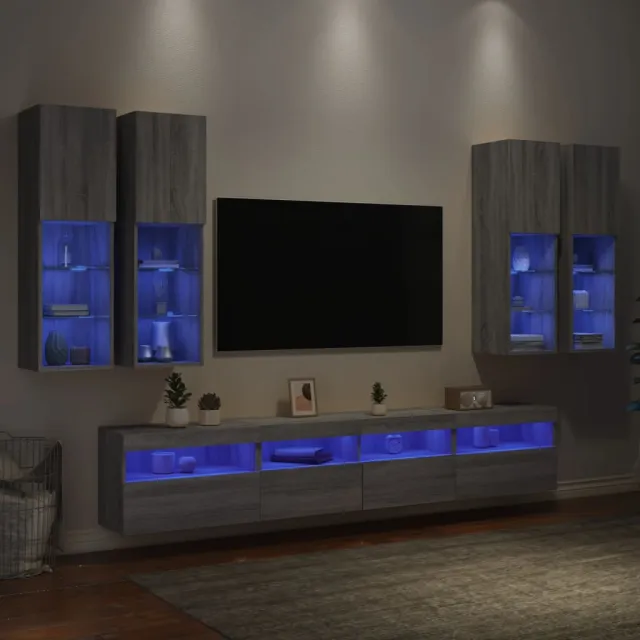 vidaXL 7-delige Tv-wandmeubelset met LED-verlichting grijs sonoma, foto 2