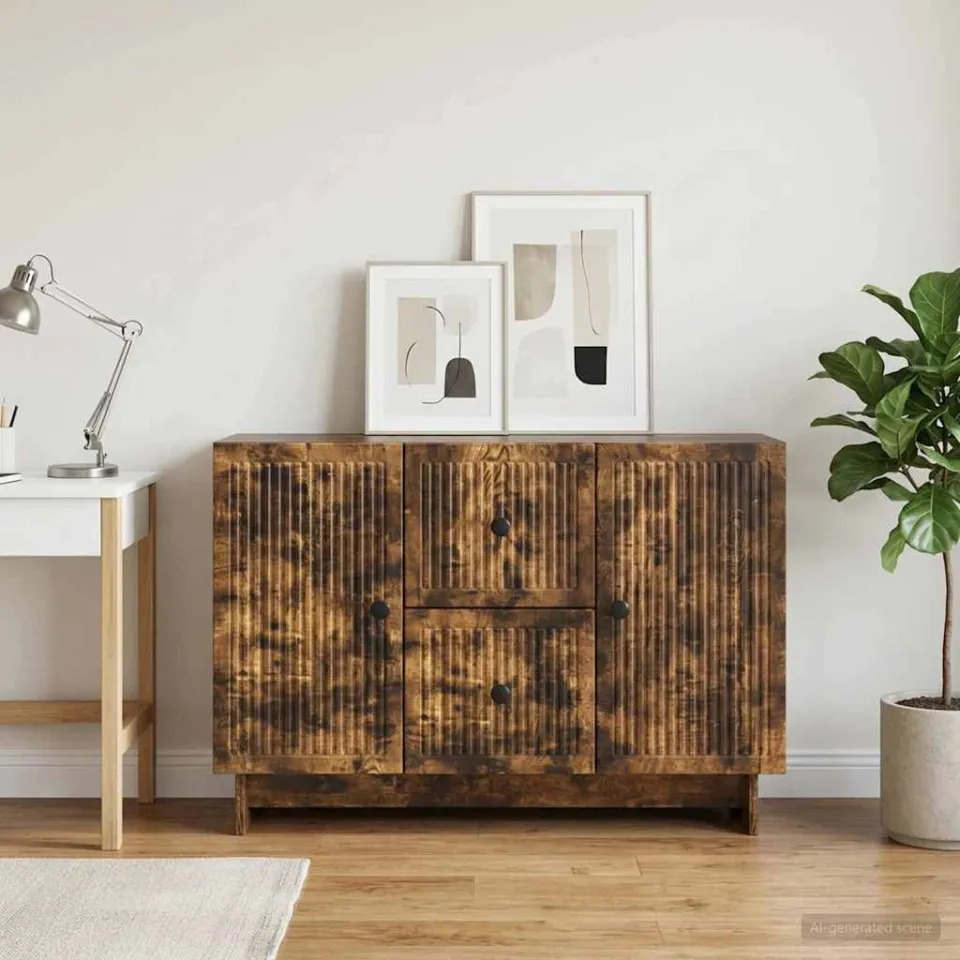 vidaXL Dressoir met lade Gerookt eiken 89 x 34,5 x 60 cm Bewerkt hout, foto 3