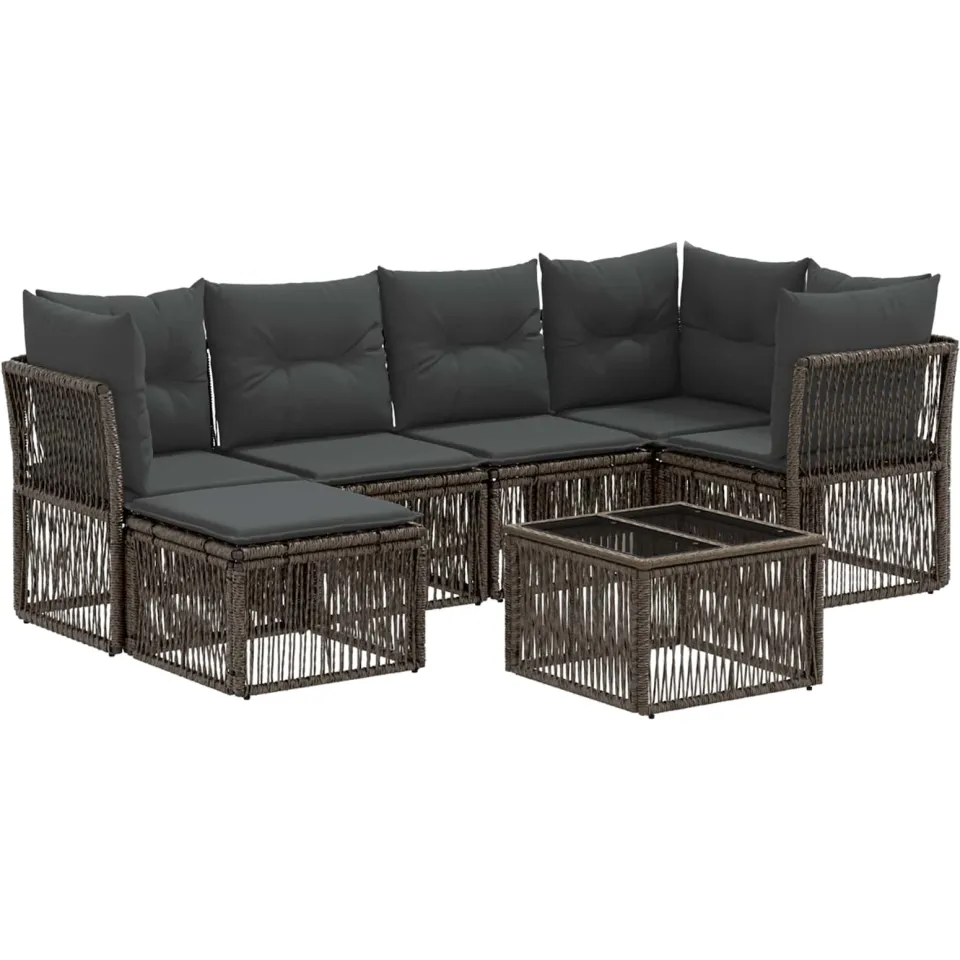 vidaXL Tuinbankenset 7 st Grijs poly rattan, foto 3
