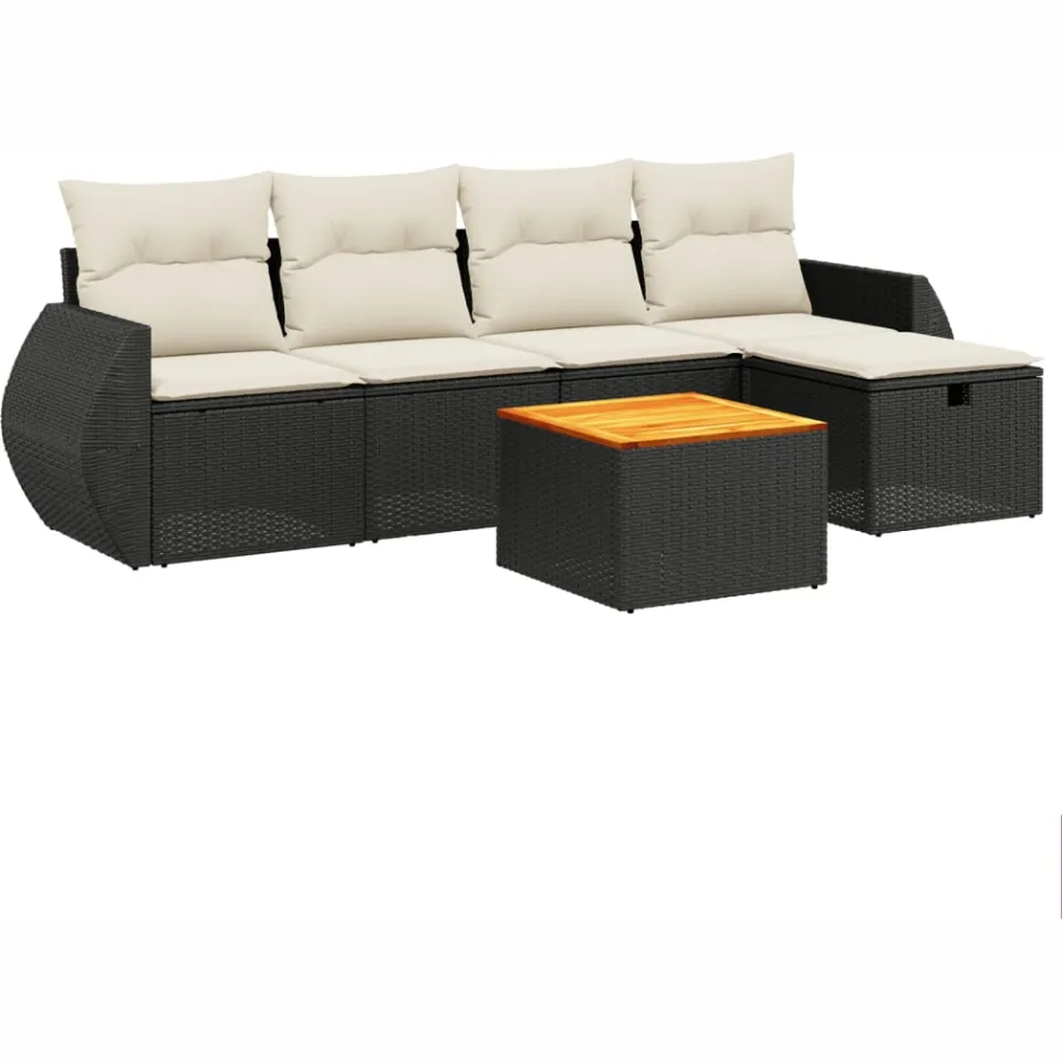 vidaXL 6-delige Loungeset met kussens poly rattan zwart, foto 3