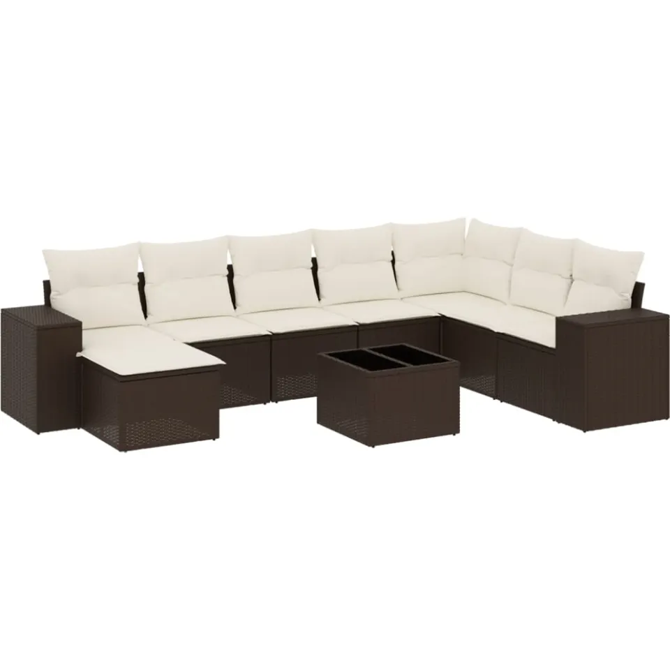 vidaXL 9-delige Loungeset met kussens poly rattan bruin, foto 3