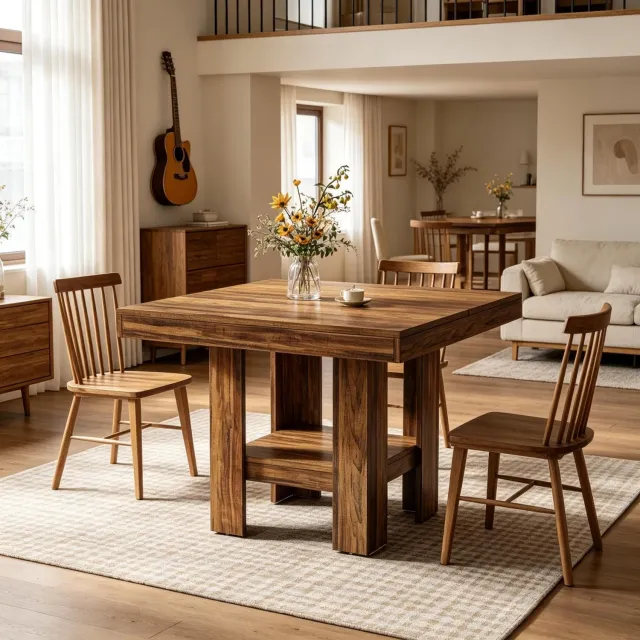 MODENUIT Eettafel - Vierkant met Onderblad - Voor Keuken en Eetkamer - Hout en Mdf - Bruin - 80 x 80 x 75 cm