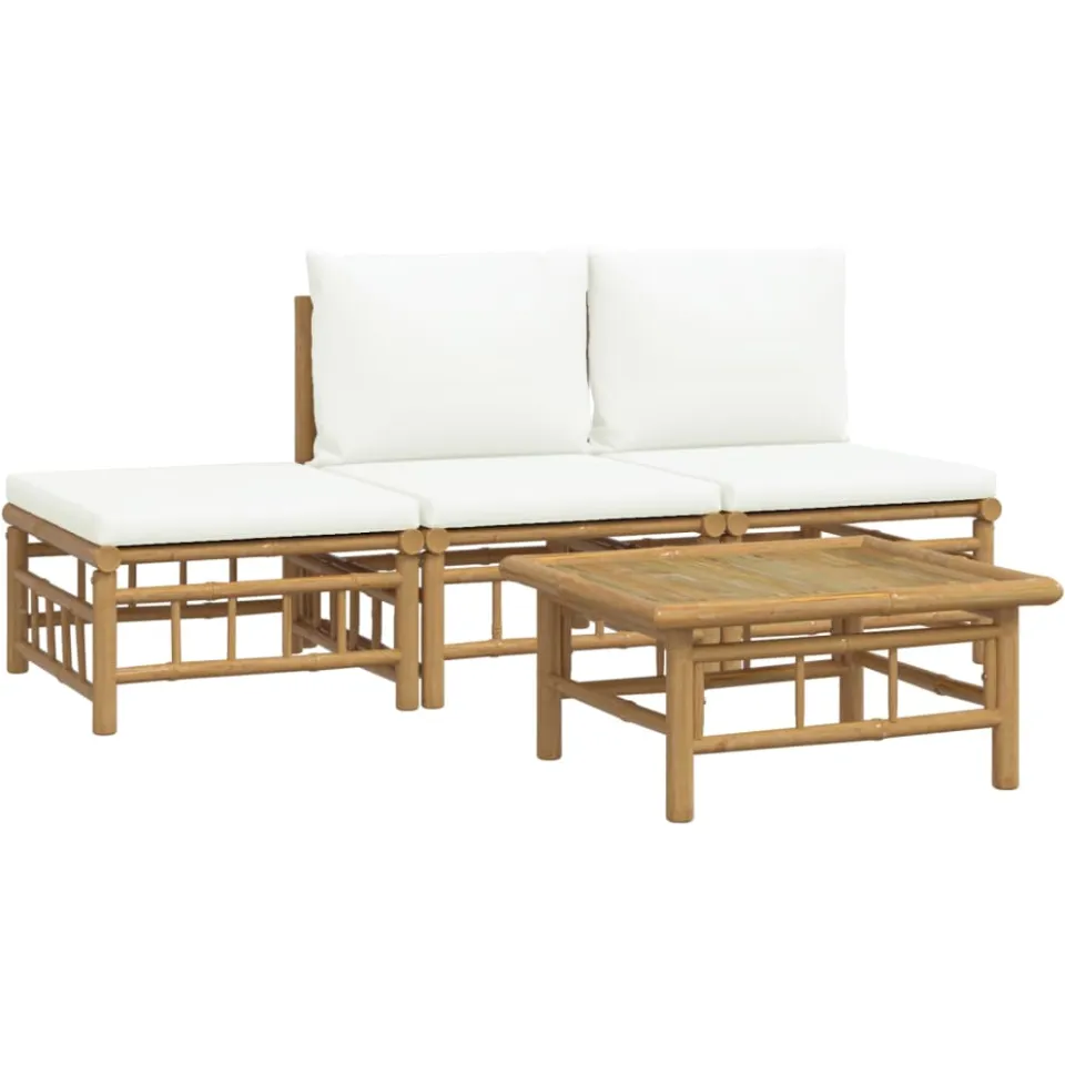 vidaXL 4-delige Loungeset met kussens bamboe crèmewit Bruin