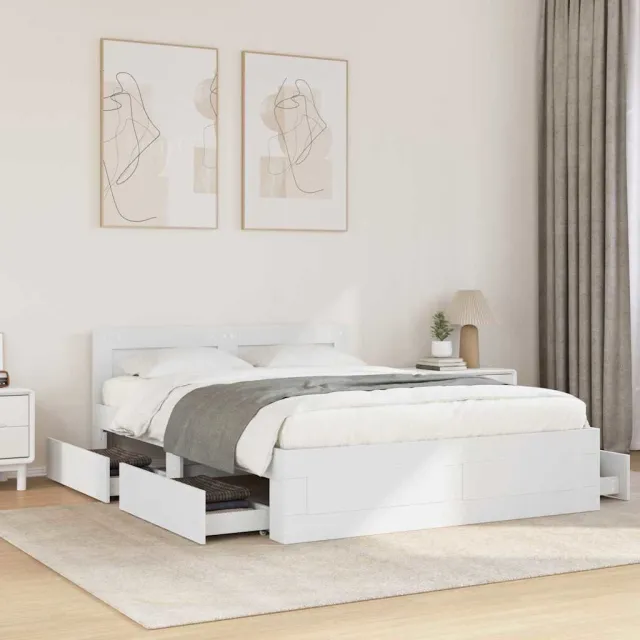 vidaXL Bedframe met lade met hoofdeinde Wit 137 x 188 cm Bewerkt hout
