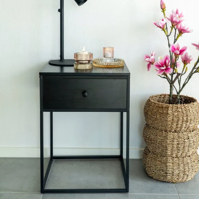 Housenordic Vita Bedside table with 1 drawer - Bedside table with 1 drawer, black with black drawer