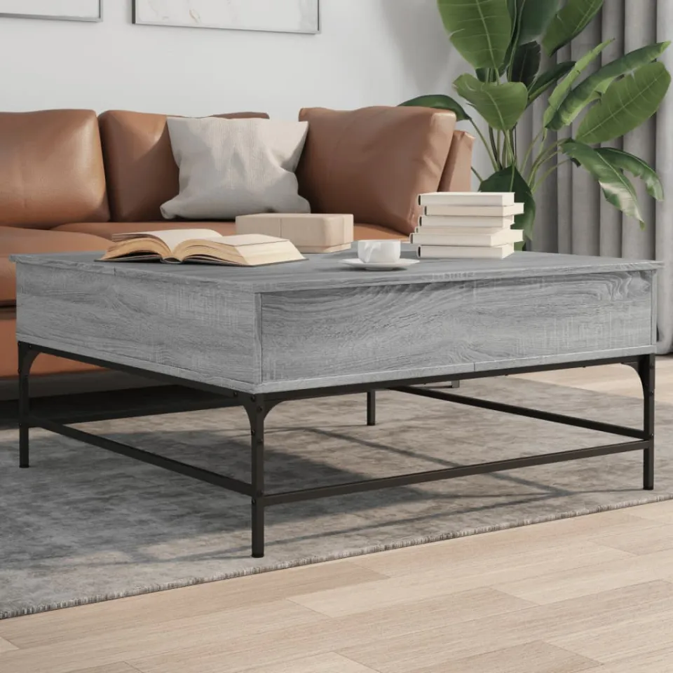 vidaXL Salontafel 95x95x45 cm bewerkt hout en metaal grijs sonoma, foto 3