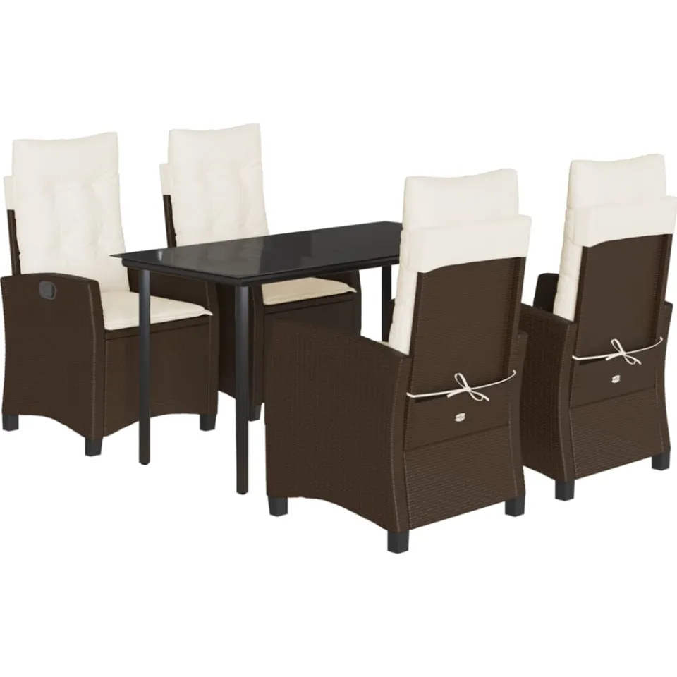 vidaXL 5-delige Tuinset met kussens poly rattan bruin