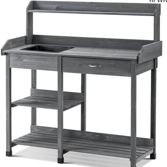 RFWR Weerbestendige plantentafel met wastafel en lade - Ruim, stabiel en multifunctioneel - 115 x 45 x 121 cm Grijs