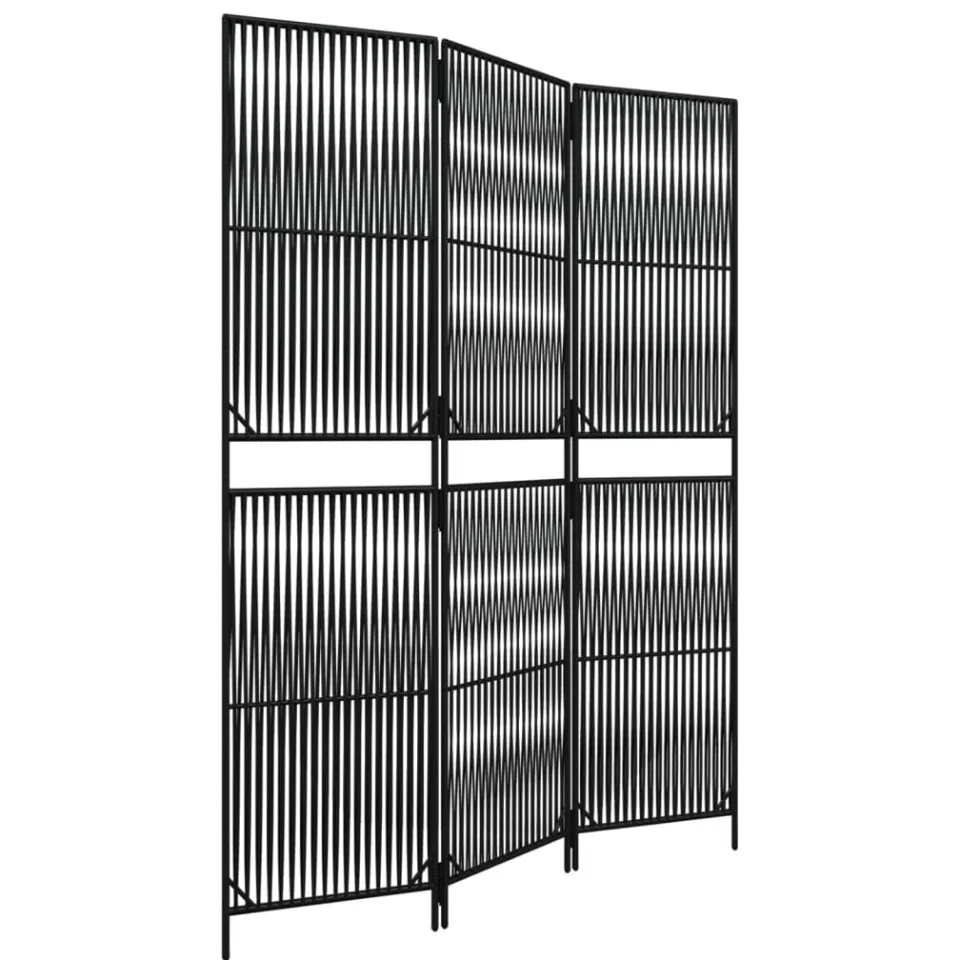 vidaXL Kamerscherm 3 panelen poly rattan zwart