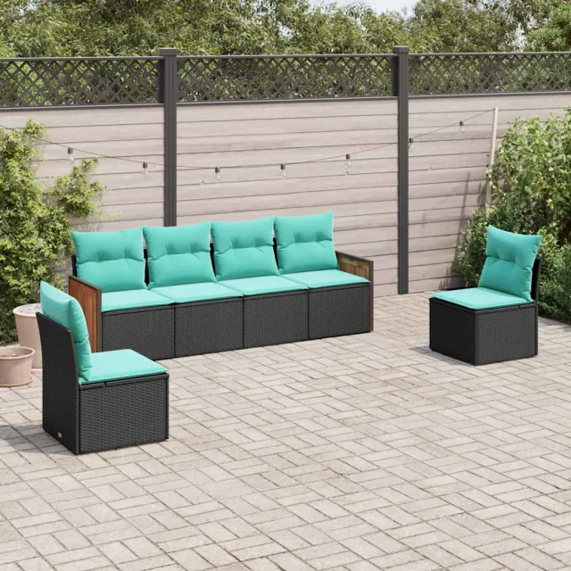 vidaXL 6-delige tuinbankset met kussens van zwart polyrotan, foto 2
