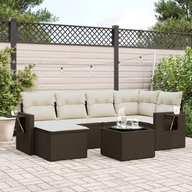 vidaXL 7-delige Loungeset met kussens poly rattan bruin, foto 2